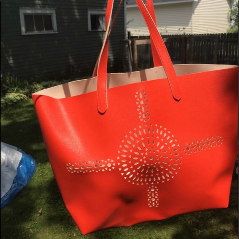 Large Orange Vinyl Tote Bag